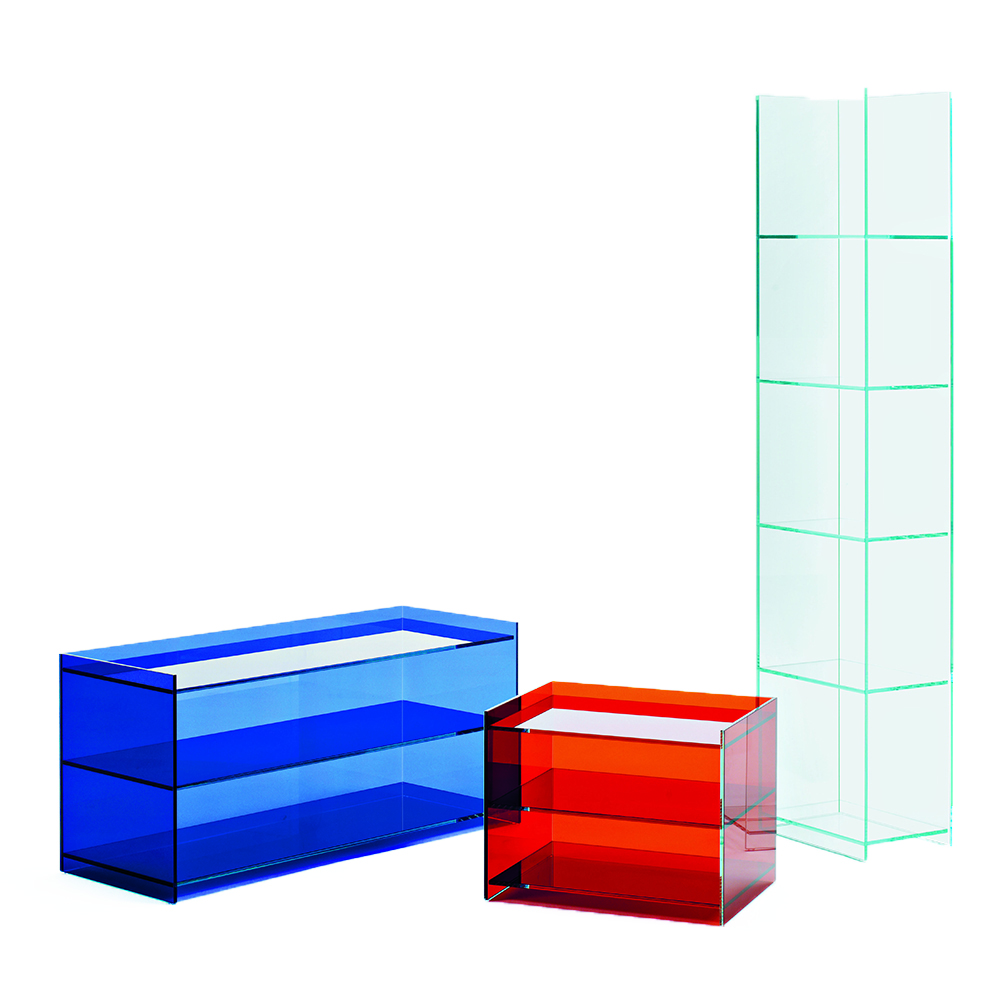 dr jekyll and mr hyde piero lissoni glas italia colored glass storage shelving unit