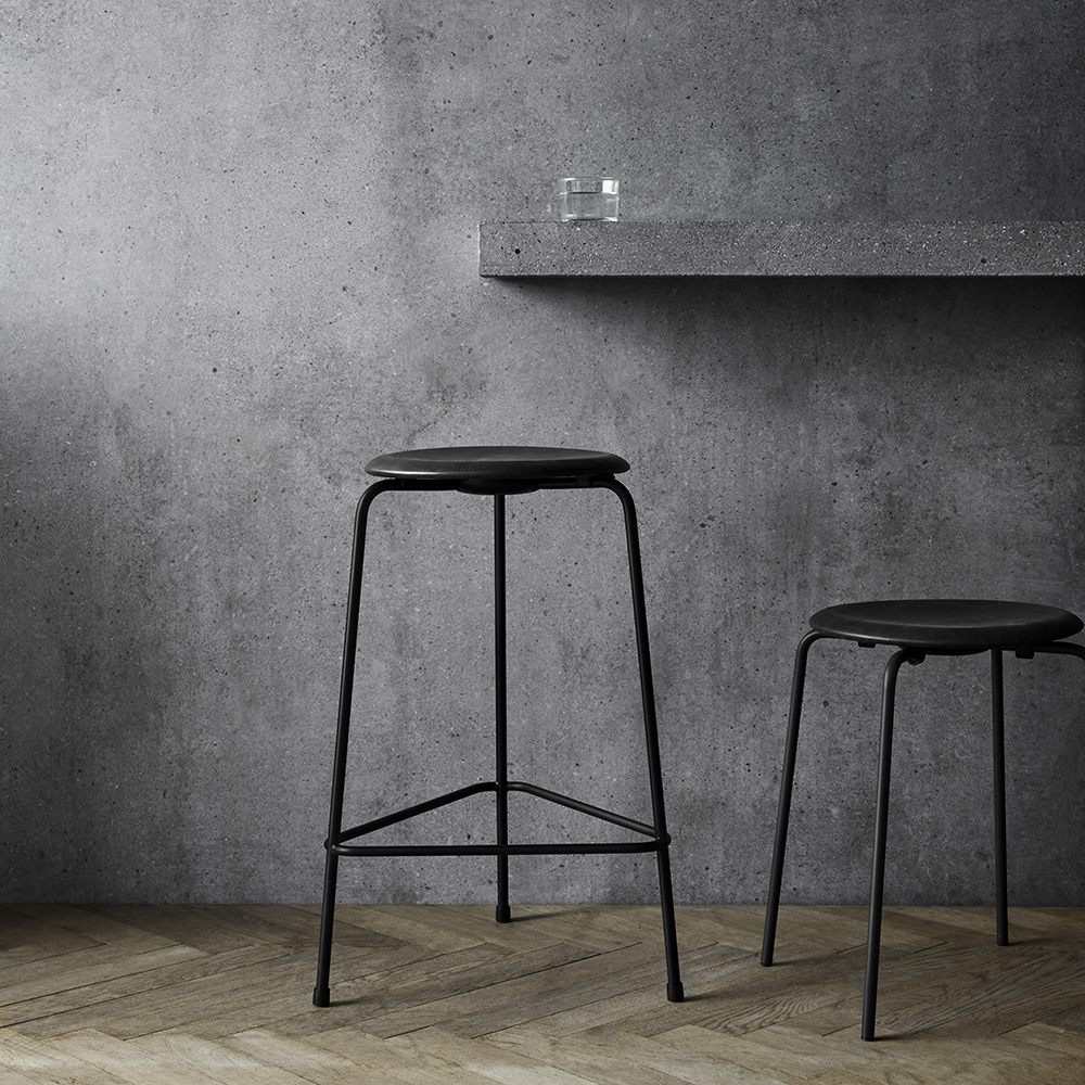 high dot counter stool arne jacobsen fritz hansen contemporary modern designer black leather counter stool