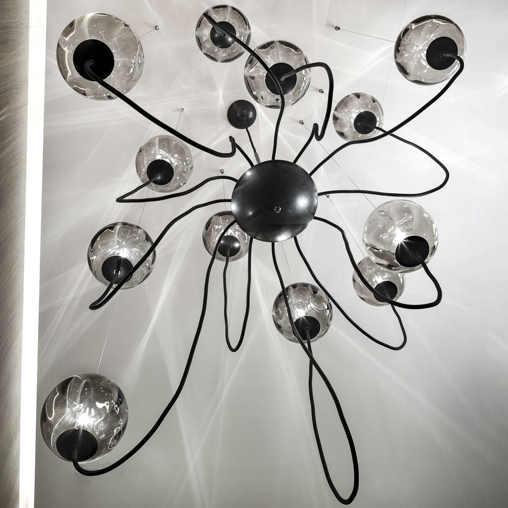 puppet vistosi lighting chandelier romani saccani architetti associati blown glass diffuser stainless steel adjustable arms italy shop suite ny