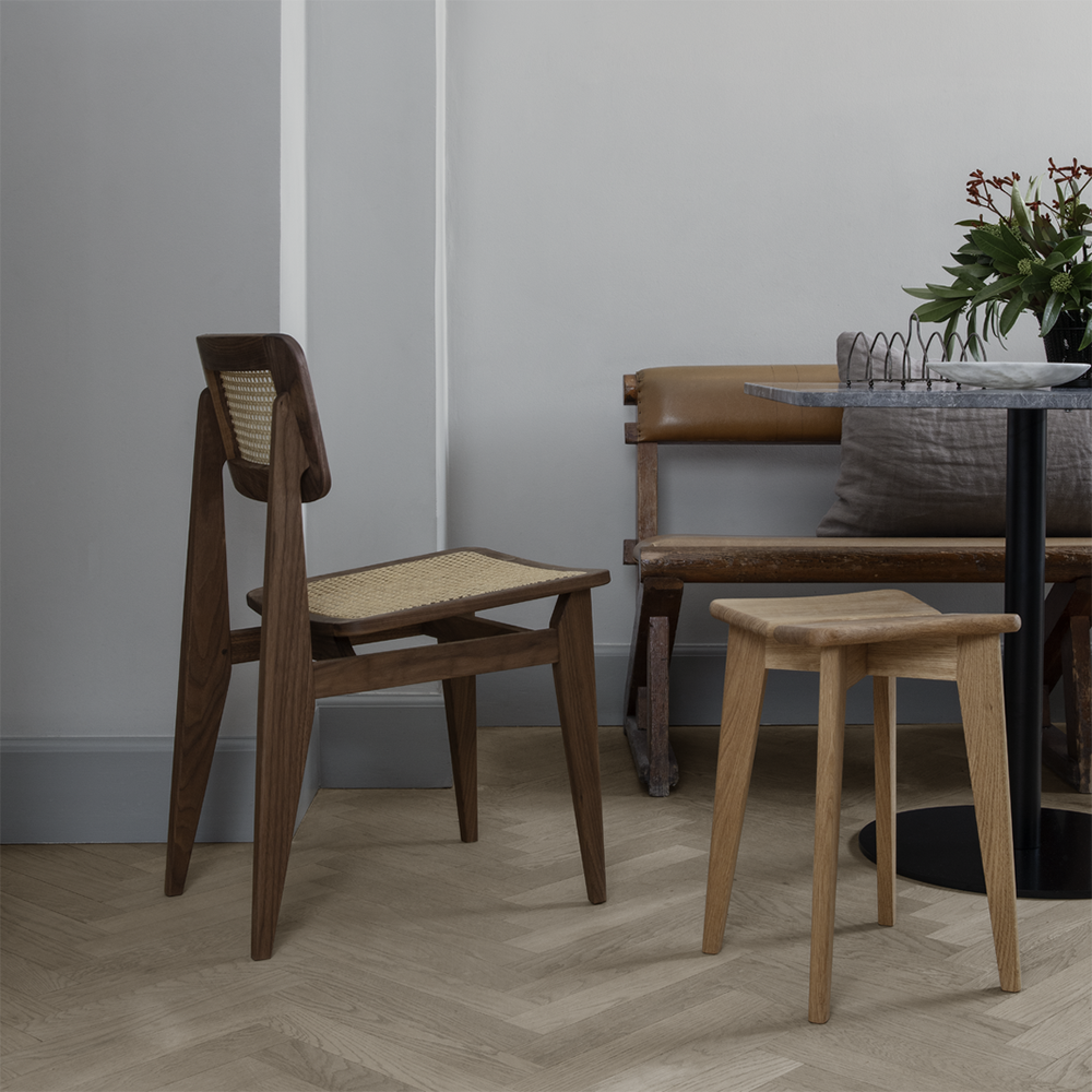 trefle stool marcel gascoin gubi midcentury modern european designer wooden solid wood stool